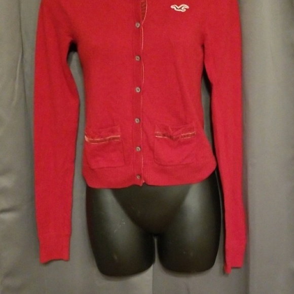 Hollister Womens/Juniors Sweater Red Button-Up Pockets size S GUC - Picture 1 of 8